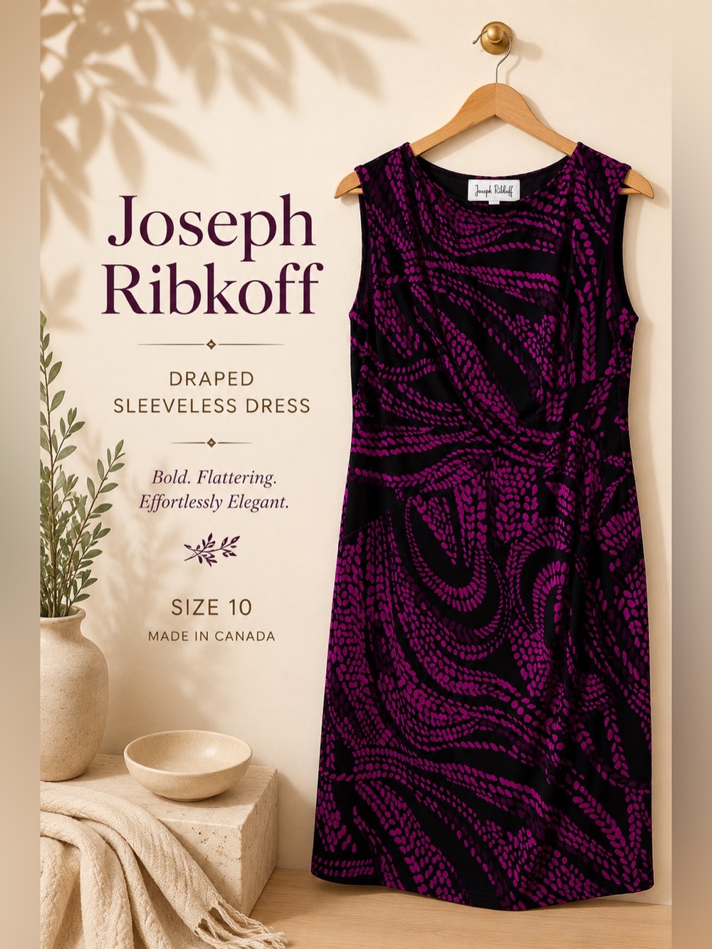 Joseph Ribkoff Black Purple Shimmer Draped Dress Size 10